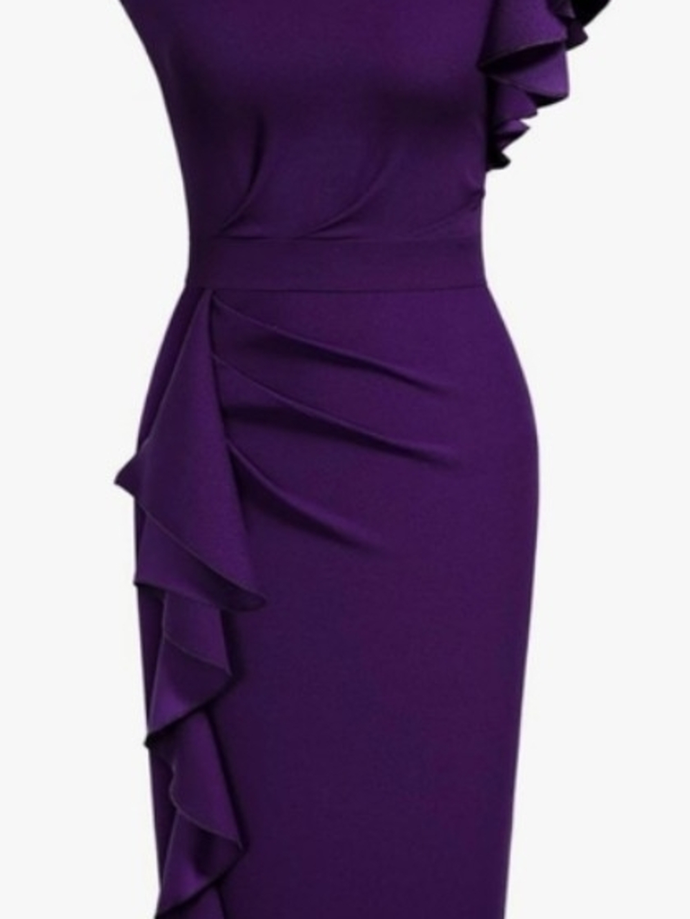 Aisize Vintage Redefined. Size Large. Ruffle-Detail Midi Dress in 💜 Purple.